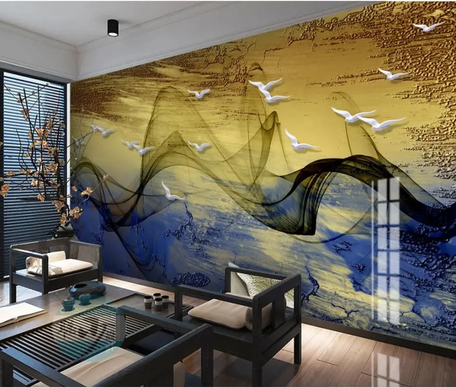 

wallpaper for walls 3 d for living room abstract artistic conception abstract lines birds golden mural background wall