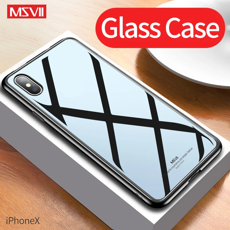 Msvii for iPhone X Glass Case Coque Silicone Shock Proof Luxury Slim Tempered Cover iphonex back |