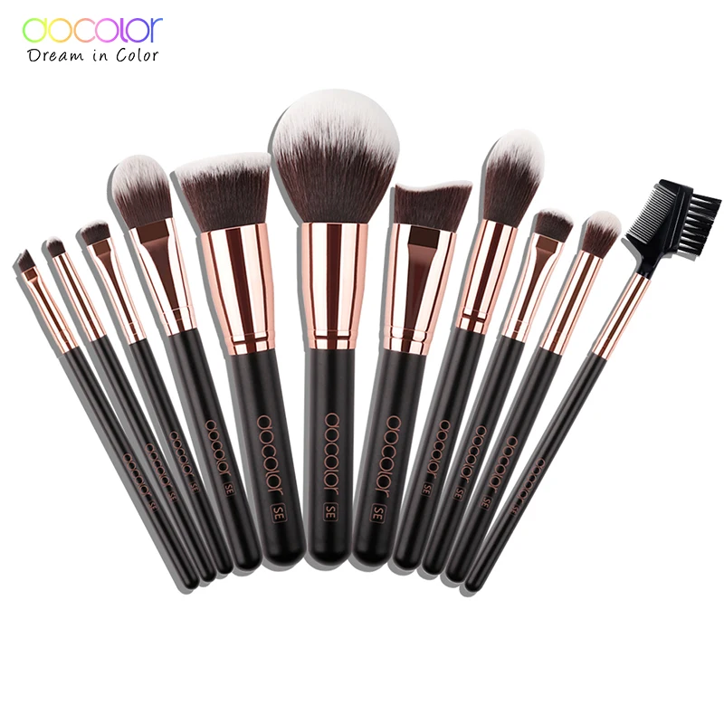 Дешево Docolor 11 шт. Профессиональные кисти для макияжа Набор Пудра Тени для век составляют щетки Косметика мягкий синтетический волос