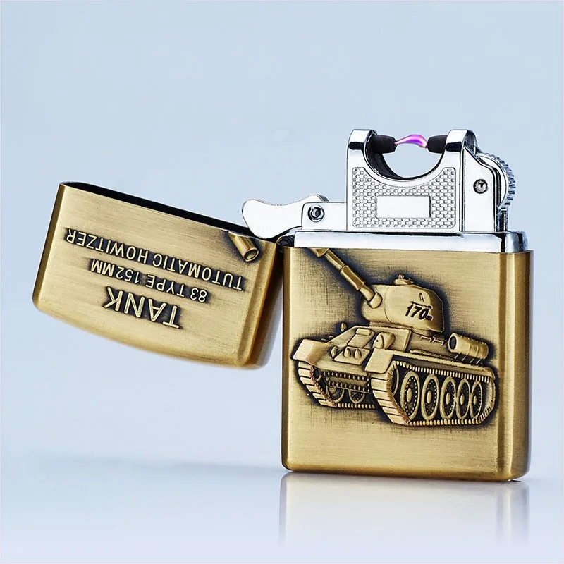 

Pulse Charge Windproof Lighters Bronze Embossing Charging Arc Lighters Creative Metal USB Electronic Cigarette Lighter Man Gift