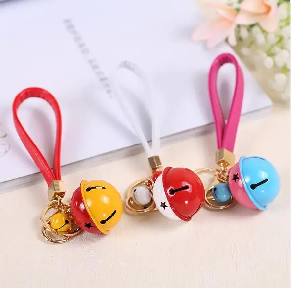 New Bell Keychain Double Color Creative PU Leather Rope Bell Pendant