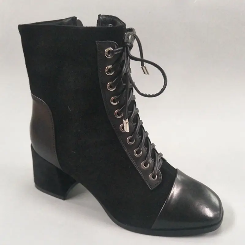 

Winter Women Boots Short Plush Ankle Boots Chelsea Lace-Up Snow Boots Genuine Leather Lady Casual Fashion Shoe Black Shoes Woman