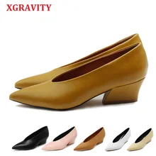 XGRAVITY/Лидер продаж; сезон лето-осень; дизайнерские винтажные вечерние туфли; модные женские туфли с острым носком и v-образным вырезом; пикантные туфли-лодочки на высоком каблуке; A113