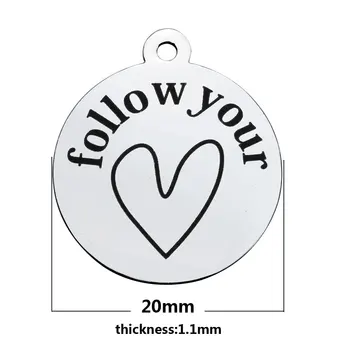 

20pcs/lot 20mm lettering follow your heart charm for bracelet disc pendants tag Stainless steel fitting DIY Jewelry accessories