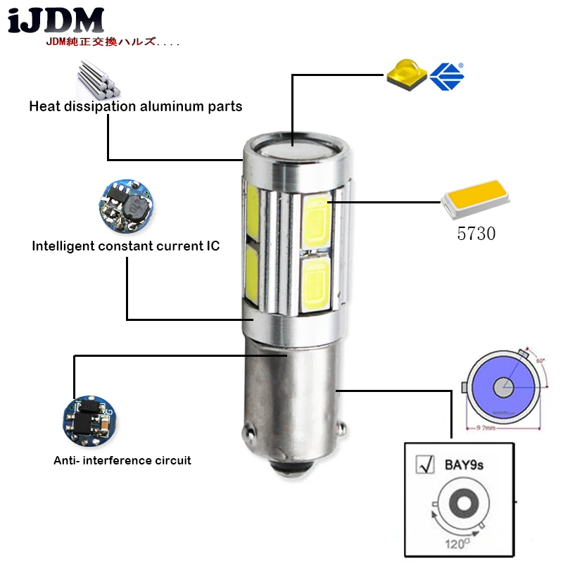 IJDM высокое Мощность H21W BAY9s 120 градуса CRE'E светодиодный объектив лампы для резервного копирования или Автомобильные стояночные огни, основание: h21w, bay9s белого цвета-красный, желтый, 12V