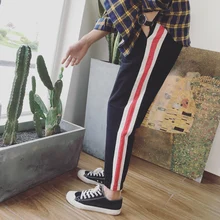 Новинка осени года; модные мужские спортивные штаны в полоску; штаны-шаровары с эластичной резинкой на талии; Свободные повседневные брюки серого/черного цвета; M-2XL