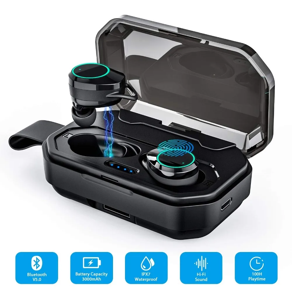 Беспроводные наушники TWS Super Bass Bluetooth 5 0 3D IPX6 беспроводные для улицы 3000 мА/ч внешний