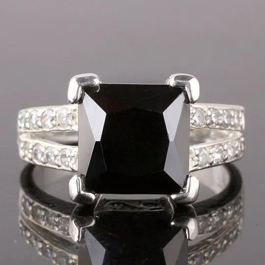 

9x9mm Square Stone Princess Cut Luxury Black Onyx Silver Plated Ring Women Special Offer R026