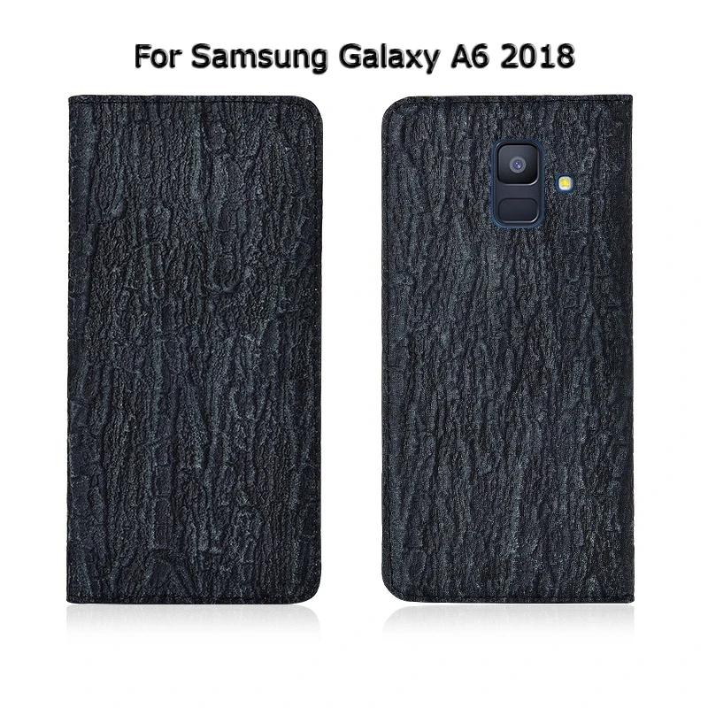 Дерево текстуры из натуральной кожи Магнитная чехол для телефона для samsung Galaxy A6 A8 плюс флип чехол