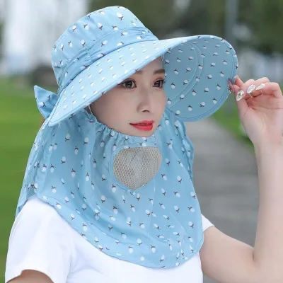 blue Single cap Модная женская складная шляпа от солнца с широкими полями, шляпа от солнца, шапка для лица, для шеи, с защитой от ультрафиолета, летняя Рыбацкая пляжная шляпа - Цвет: blue Single cap