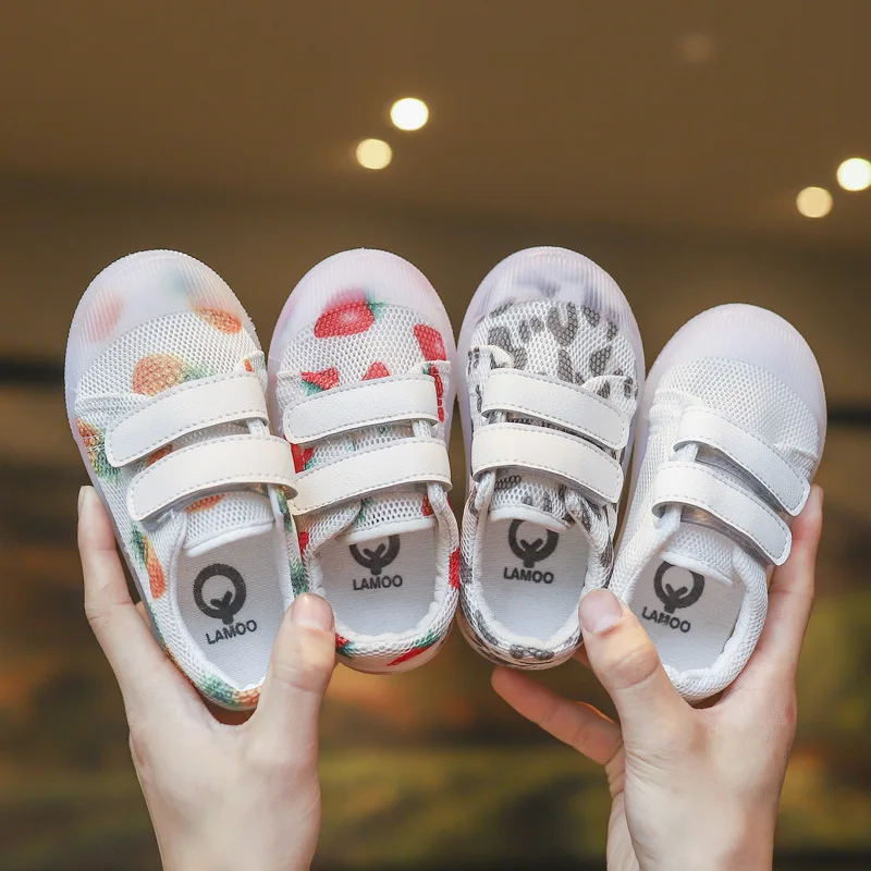 

Spring Kids Shoes For Children Sneakers Girls Fashion Mesh Shoes Fruit Leopard Print Breathable Flat Shoes Boys Outdoors Casual