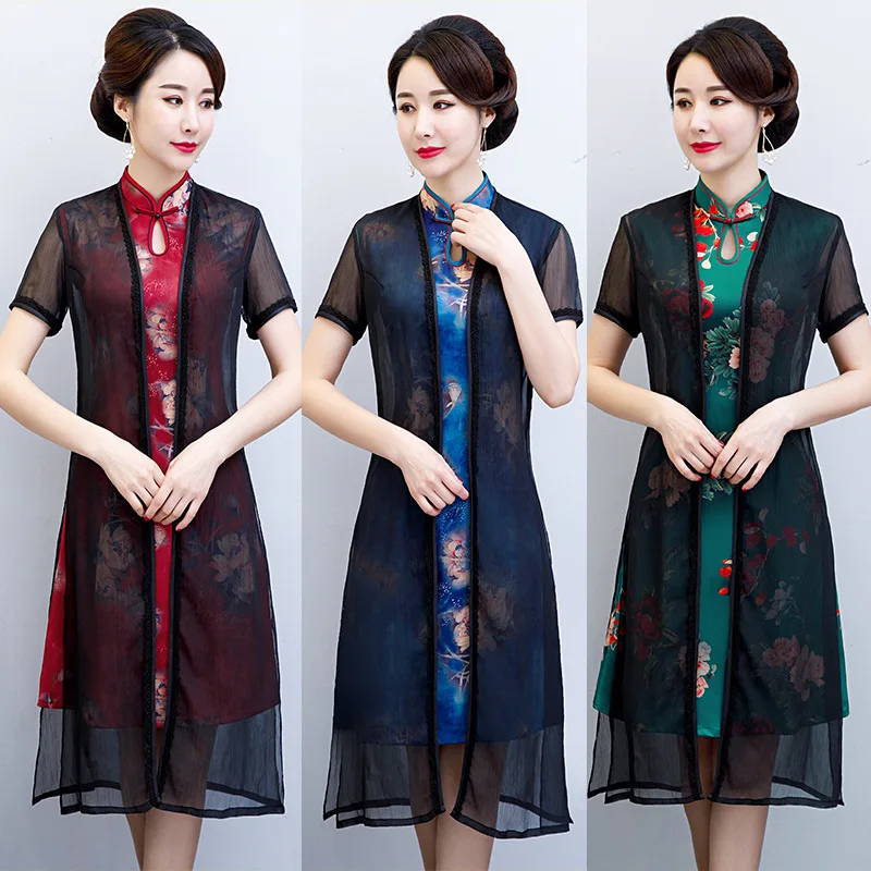 Бесплатная доставка 2019 Cheongsam новый кто Хуай изменение два костюма в повседневное платье с короткими рукавами длинные grace