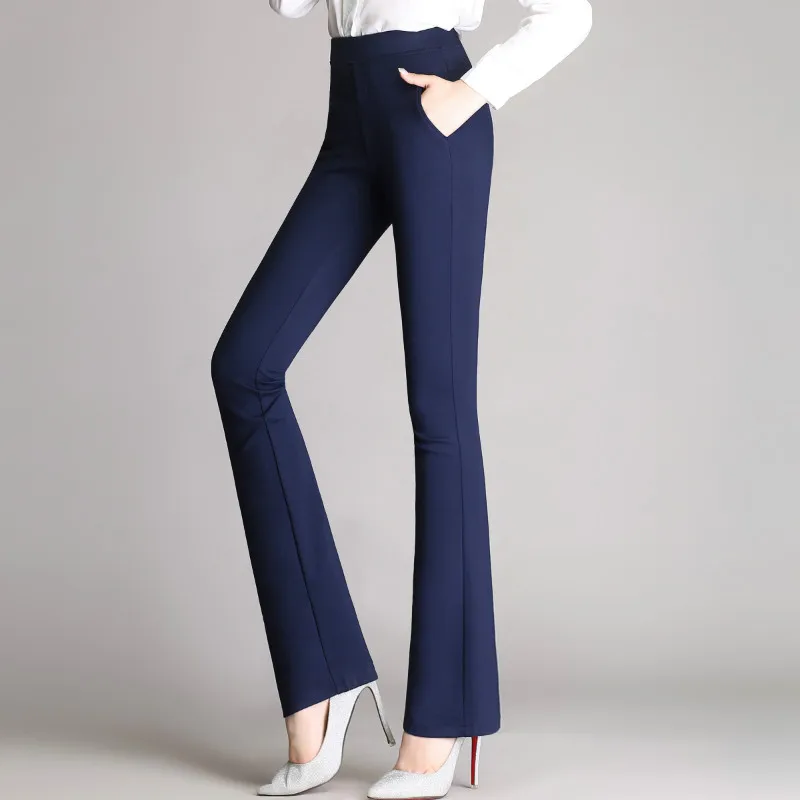 

Korean Version New Micro Flare Pants Female Elasticity High Waist Work Wear Trousers Plus Size S-4XL