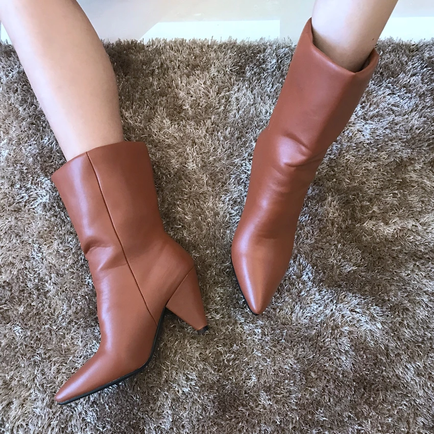 US $25.52 71% OFF|9CM Women Leather Boots Ladies Black Mid Calf High Heel Boots Womens Faux Fur Winter Snow Shoes Woman Boot High Heels Shoe in US $25.52 71% OFF|9CM Women Leather Boots Ladies Black Mid Calf High Heel Boots Womens Faux Fur Winter Snow Shoes Woman Boot High Heels Shoe in