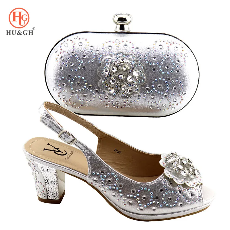 silver bag and shoes for wedding