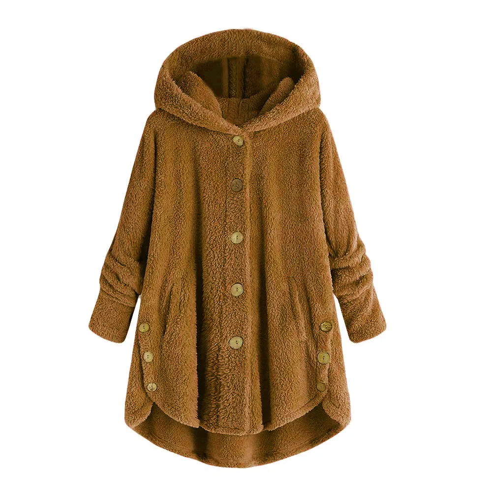 Горячее предложение, зимнее женское пальто размера плюс S-5XL на пуговицах, пушистые топы с хвостом, пуловер с капюшоном, свободные пальто, теплая верхняя одежда для#60