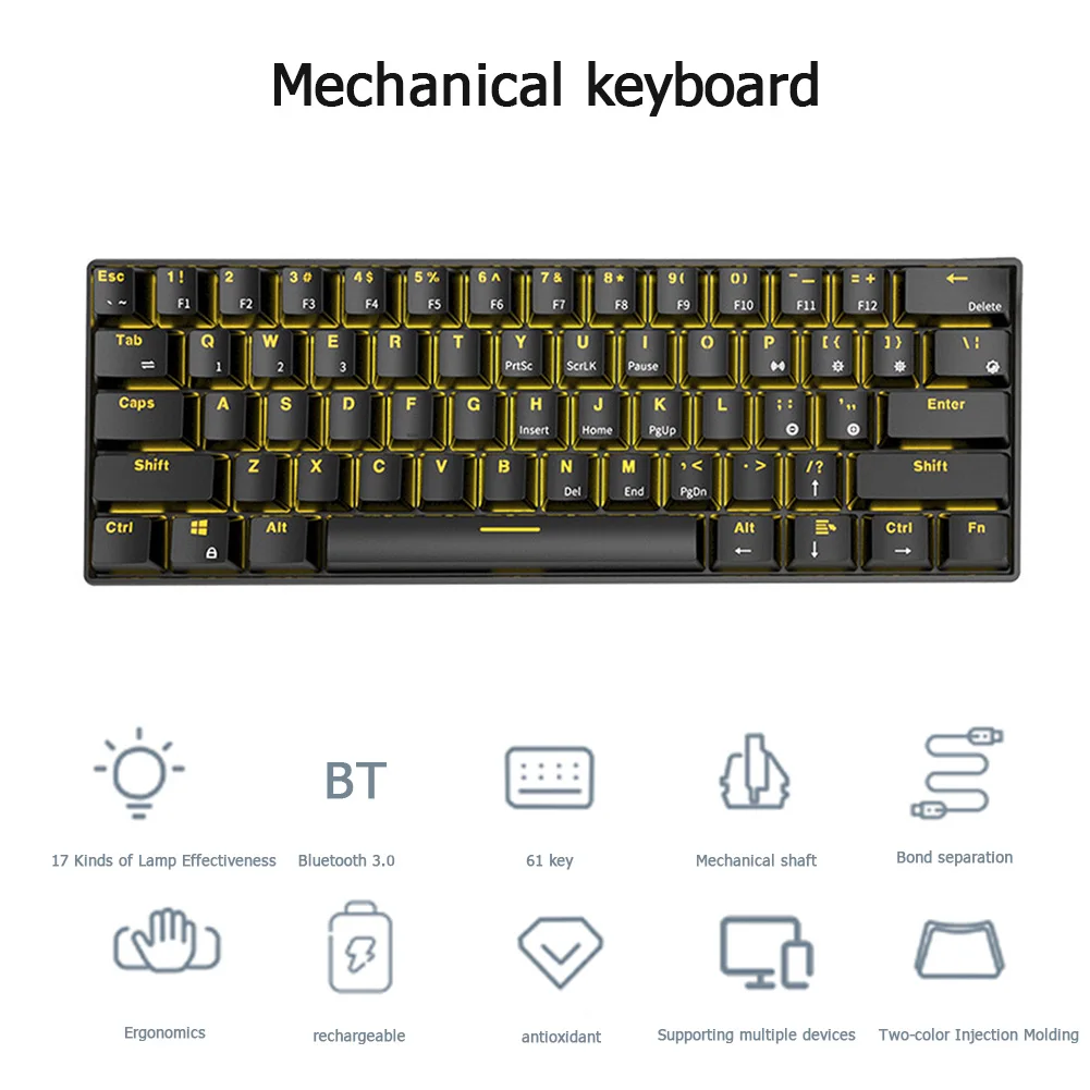RK61 беспроводной Bluetooth USB Проводная Механическая игровая клавиатура подсветка