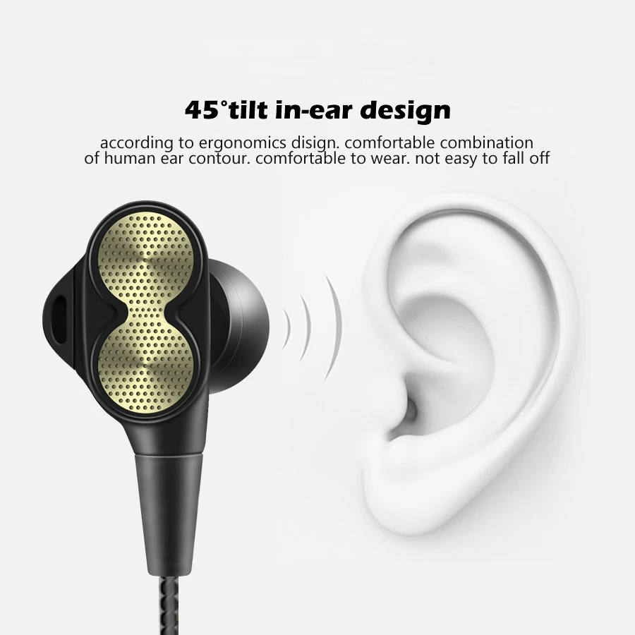 FBYEG Bluetooth Earphone Wireless Headphones Four Unit Drive Double Dynamic Hybrid Deep Bass Sport Earphone for Phone with mic