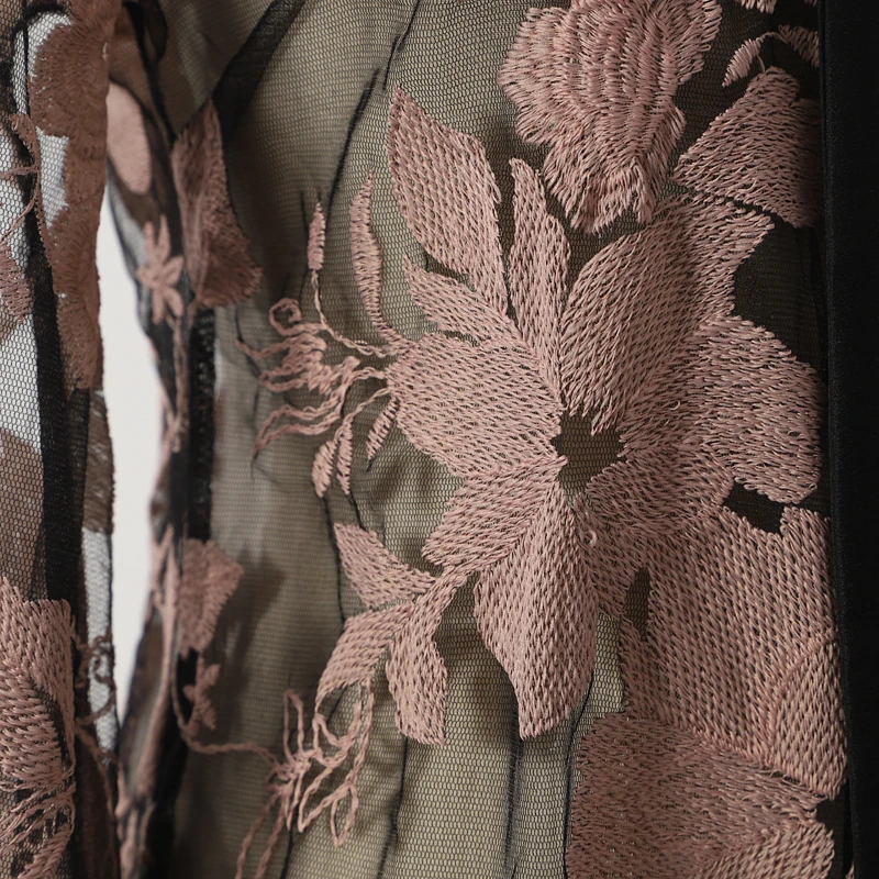 [LIVIVIO] прозрачная рубашка с цветочной вышивкой летняя одежда женские топы с перьями Длинные рукава-фонарики винтажные женские блузки в Корейском стиле