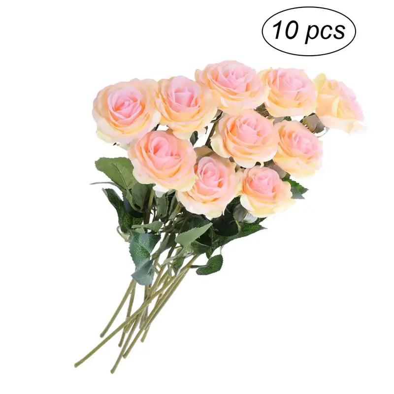 10 Pièces Fleurs Artificielles Longue Tige Soie Rose Bouquet