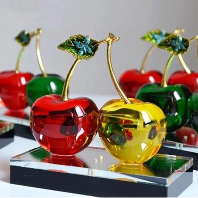 Crystal Figurine Handmade Glass Ornament Big Cute Cherry Home Decor Xmas Gift 