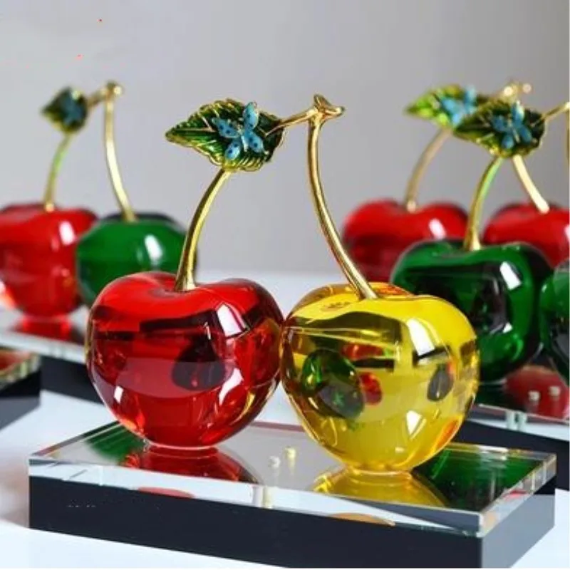 Crystal cherries beautiful crystal crafts home desktop decoration gifts mascots