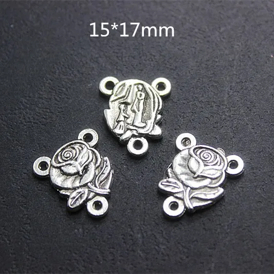 

wholesale 100pcs/lot 15*17mm Antique silver metal catholic rose flower centerpiece for DIY rosary jewelry accessory,CP012