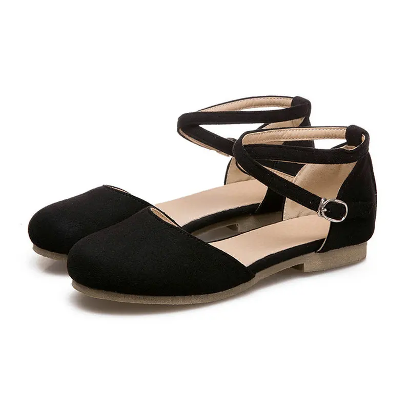 

B2-9 Size 34-39 Woman Round Toes Buckle Strap Flats Shoes Women Two-piece Shoes Teenager Comfort Shoes Girls Flat Heels Shoe