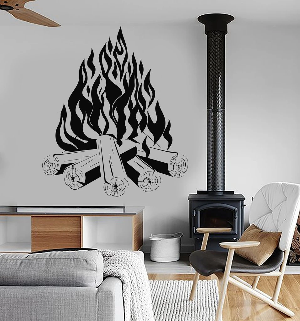 Feu De Camp Camping Stickers Muraux Amovible Vinyle Mur Decalque Feu Cheminee Art Design Papier Peint Decor Salon Sa179 Aliexpress