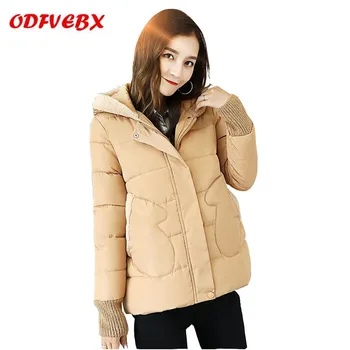 

New winter short down cotton jacket female plus size hooded thickening student Zipper pocket cotton coat women's clothing