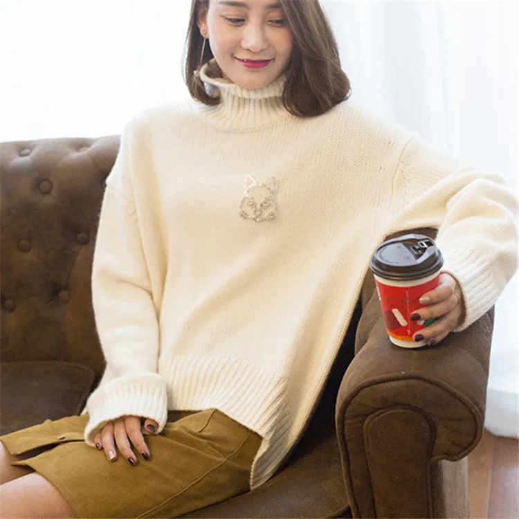 Новое поступление чистый кашемир толстый вязаный женский модный водолазка Свободный пуловер свитер сплошной цвет M-XL