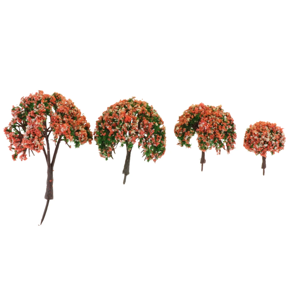 4pcs Railroad Landscape Sand Table Model Trees Miniature Scenery Layout 1.6- 3.94 Inch