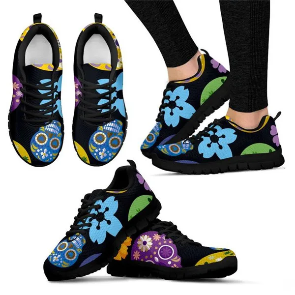 THIKIN Sugar Skulls/обувь с принтом; женские модные кроссовки; женская обувь на плоской подошве со шнуровкой; удобная обувь на плоской подошве - Цвет: HK4036BAQ