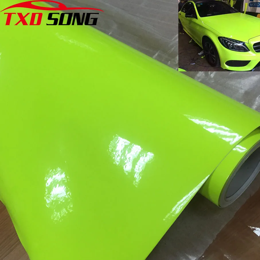 50cm*100cm To 600cm/roll Glossy Fluorescent Yellow Vinyl Sticker Glossy