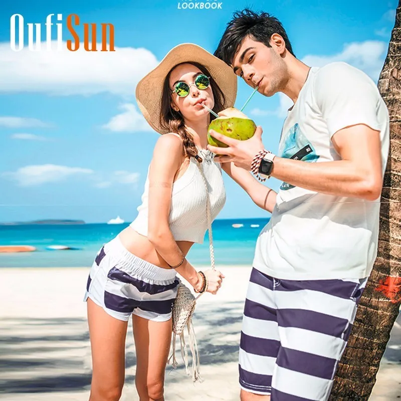 

Oufisun Summer Men Fashion Boardshorts Brand Pattern Beach Board Shorts Men Bermuda Colorful Mesh Striped Bottom Shorts Men