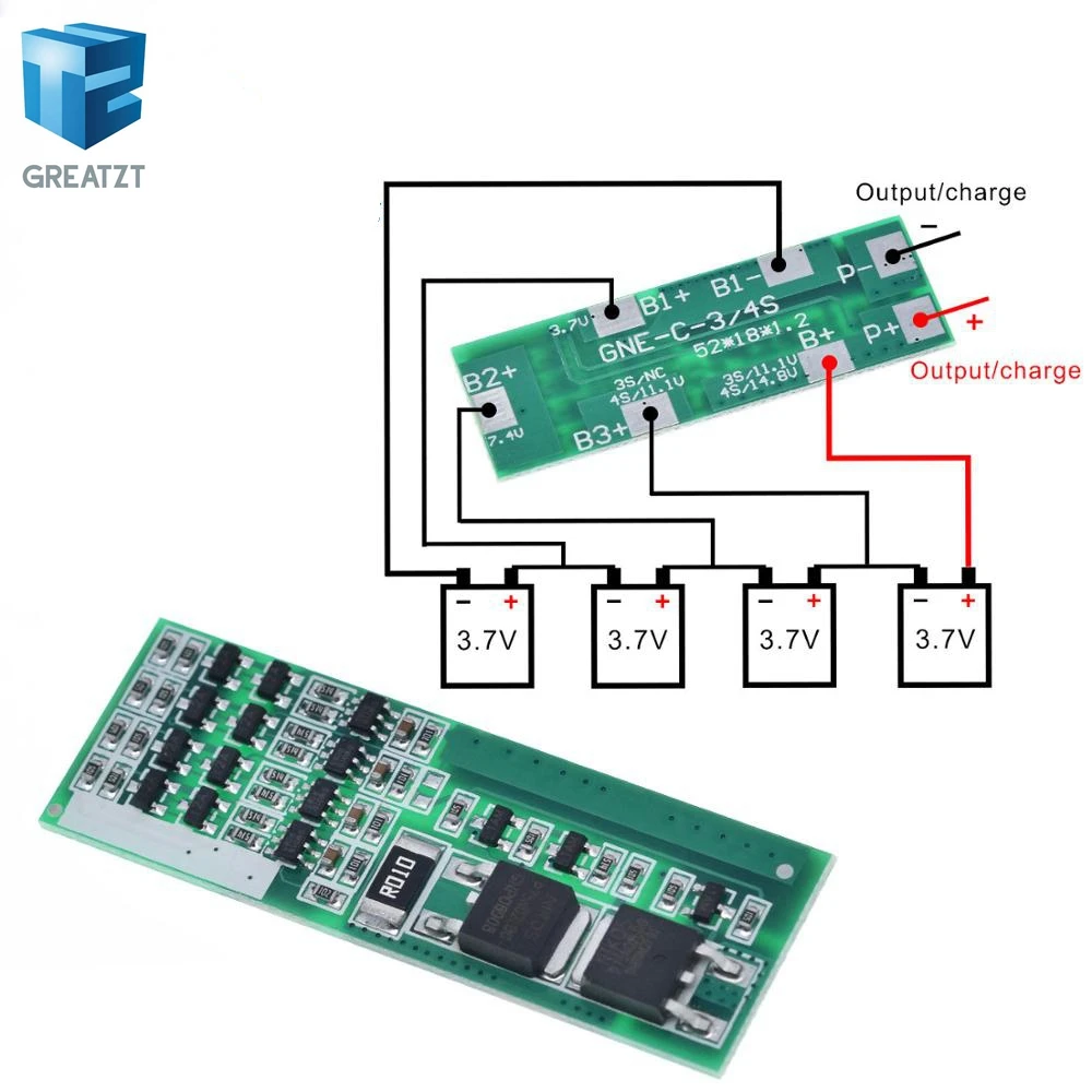

GREATZT 4S 8A Polymer Li-ion Lithium Battery Charger Protection Board For 4 Serial 4pcs 3.7 Li-ion Charging Protect Module B
