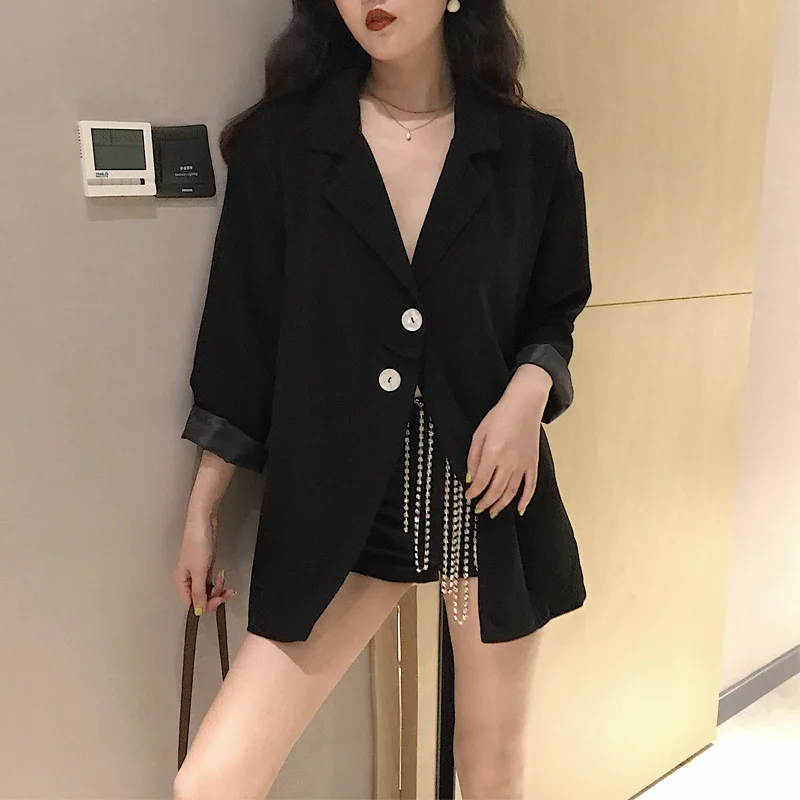 

BGTEEVER Vintage Black Loose Women Blazer Jacket Single-breasted Female Casual Outwear 2019 Basic Jacket