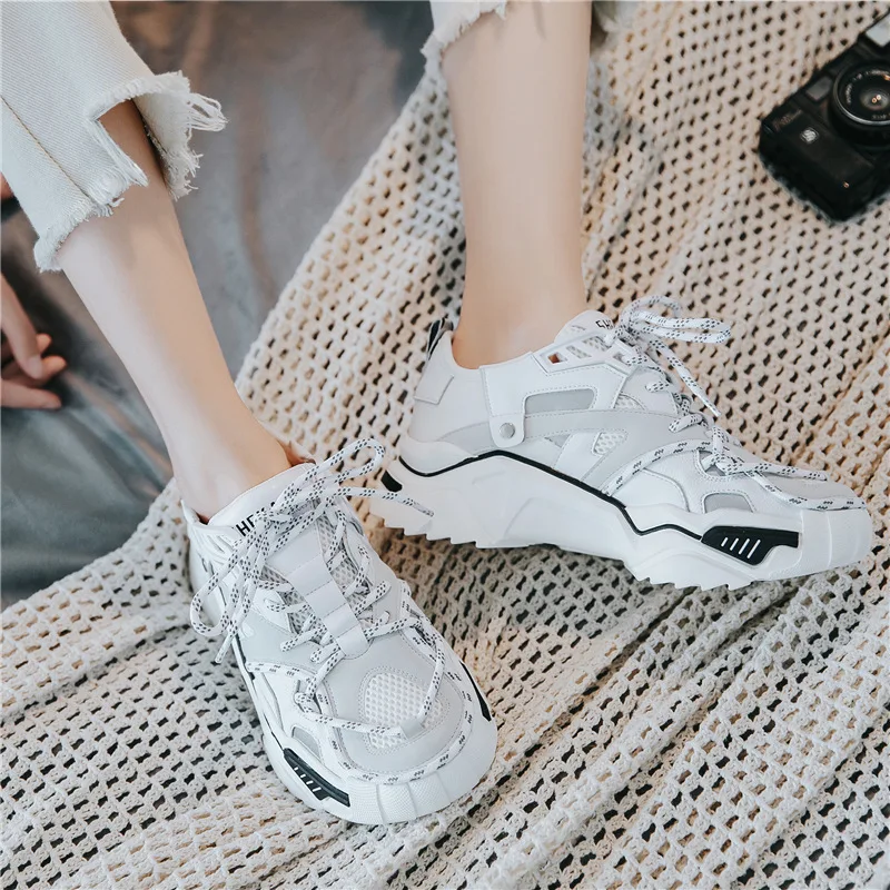 

Casual White Shoes Women Chunky Sneakers Reflective Platform zapatos de mujer Patchwork Fashion chaussure femme Lady footware