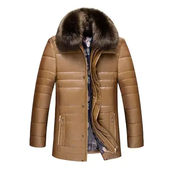 

2018 New Thick Warm PU Men Jacket Winter Big Fur Collar Parka Men