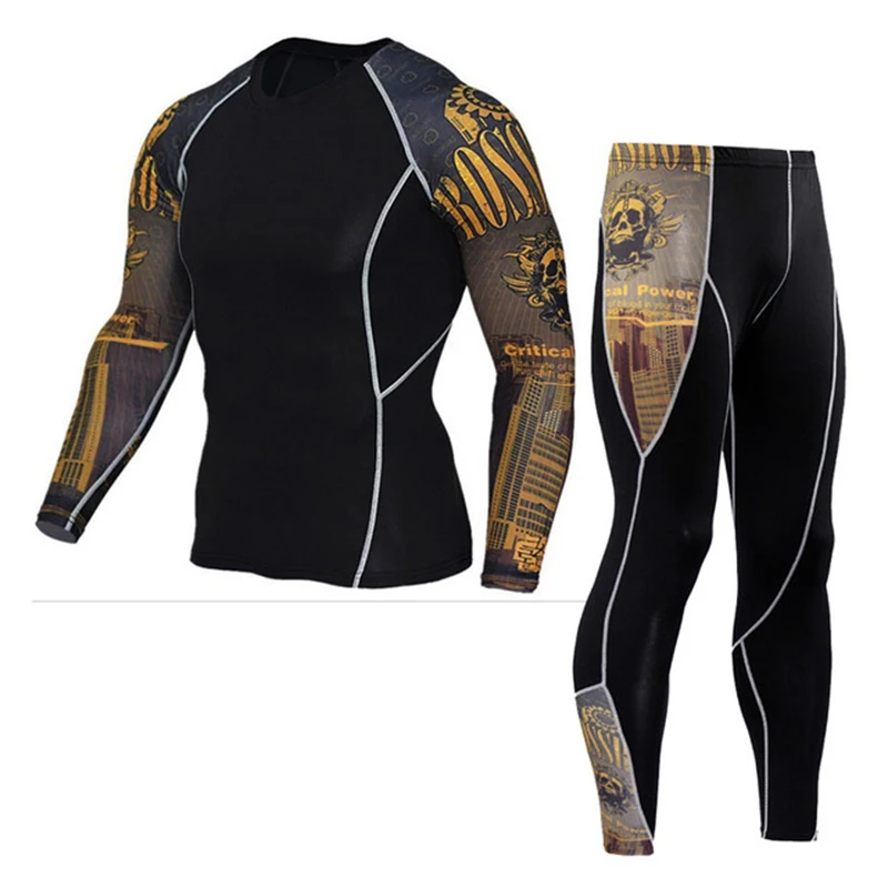Men's Skin-Tight MMA Workout Fitness Suit Compression Shirts +Pants Rashguard Clothing Tracksuit Set Sweatshirt 2018 High Qualit Men's Skin-Tight MMA Workout Fitness Suit Compression Shirts +Pants Rashguard Clothing Tracksuit Set Sweatshirt 2018 High Qualit