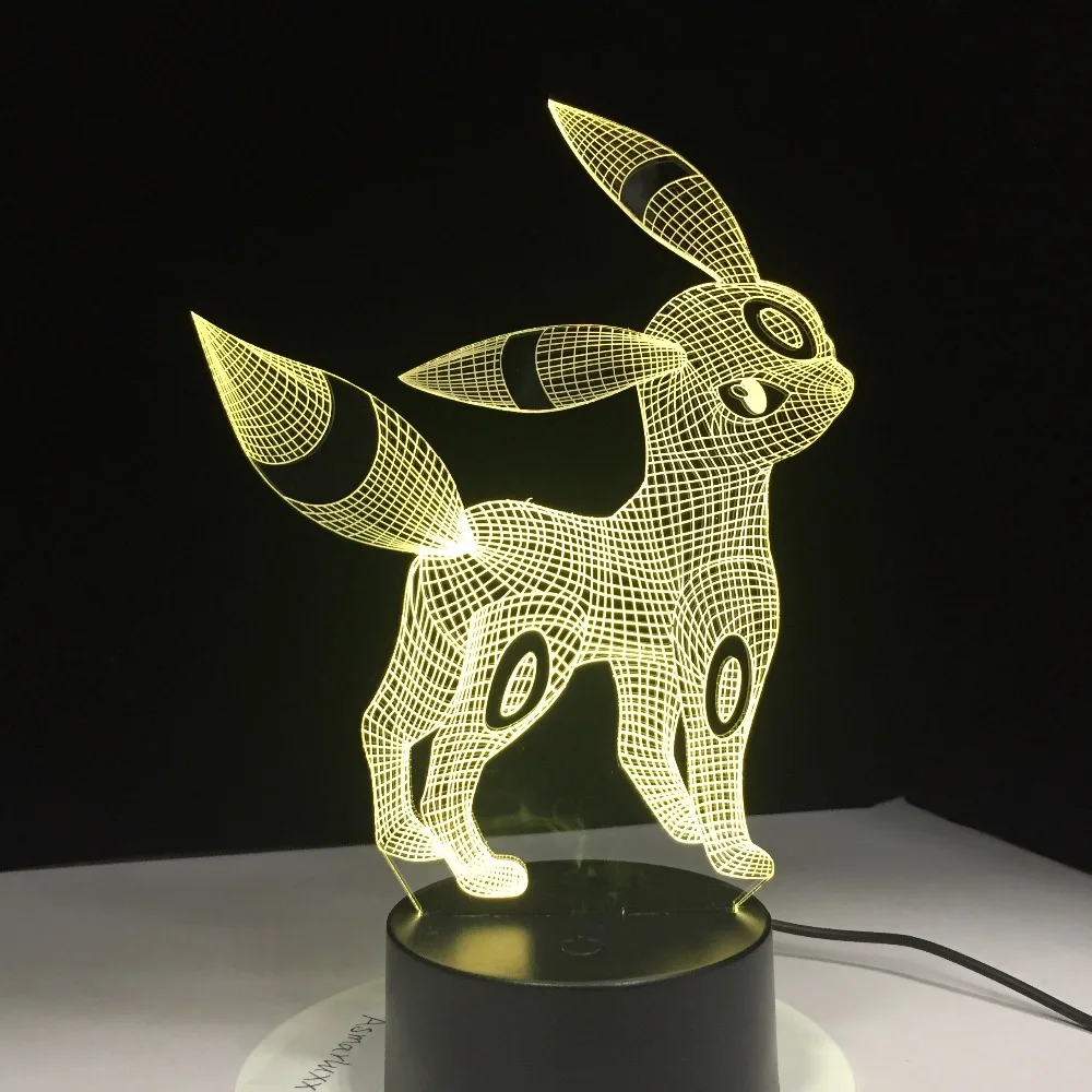 Pokemon Umbreon 3D акриловый ночник USB спящий свет 3AA батарея 7 видов цветов меняющая