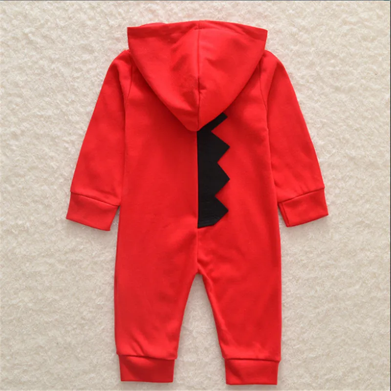 

Newborn 2018 Baby Boy Girl Dinosaur Costume Solid Pink Gray Rompers with Hats Warm Spring Autumn Cotton Romper Playsuit Clothes