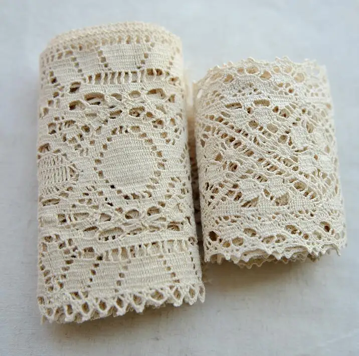 

1 Meter Beige Wide Crocheted Lace Ribbon Thick Knitted 100% Cotton Lace Trim High Quality