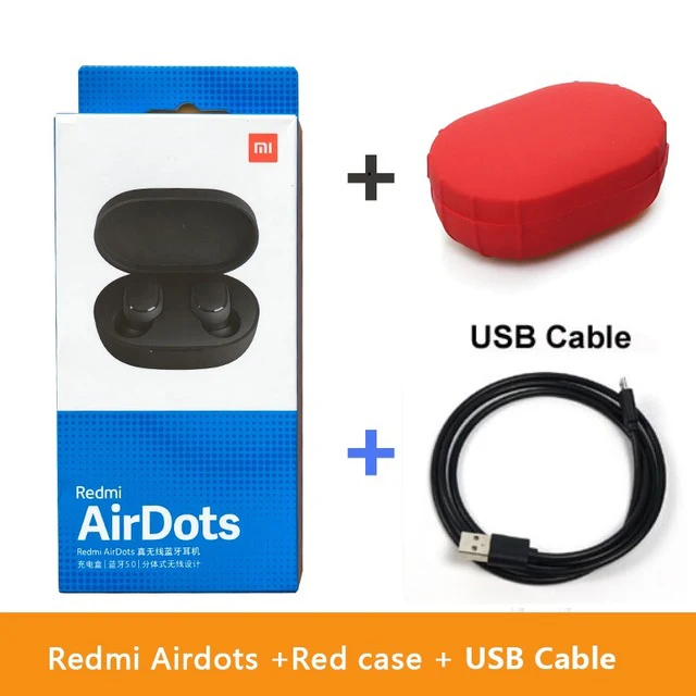 Оригинальные беспроводные Bluetooth наушники Xiaomi Redmi Airdots, стерео наушники с басами, TWS Bluetooth 5,0, управление AI для Xiomi Redmi Note 7 6 - Цвет: add cable Red Case