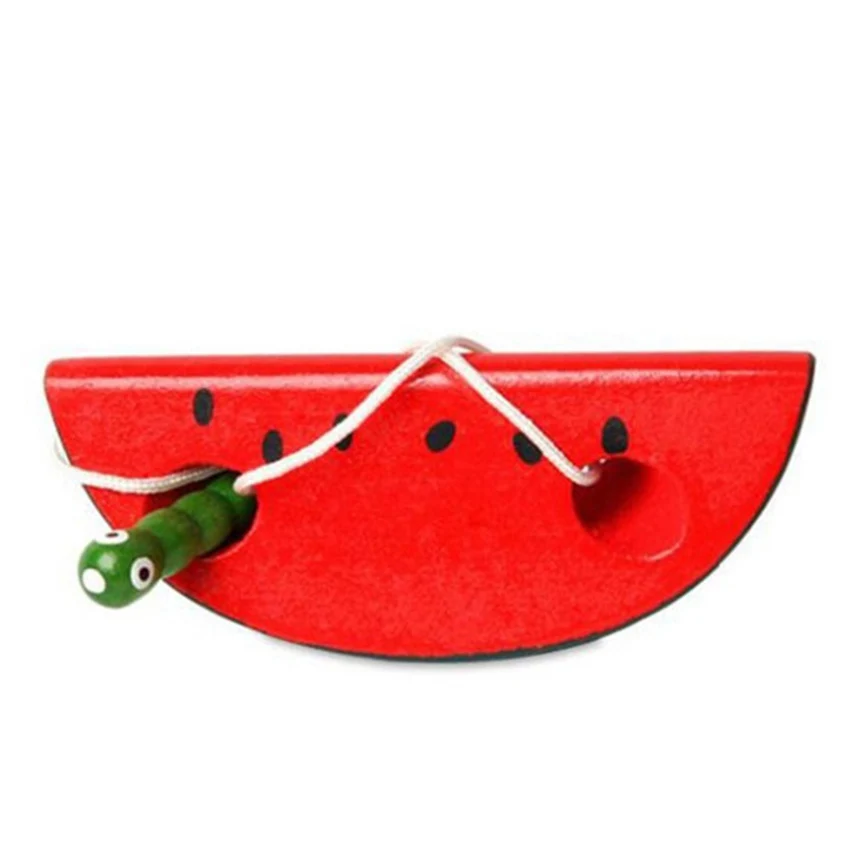Деревянный червь едят фрукты яблоки, персики арбуз Детские игрушки Монтессори раннее образование обучающие игрушки для От 0 до 7 лет детей - Цвет: Watermelon