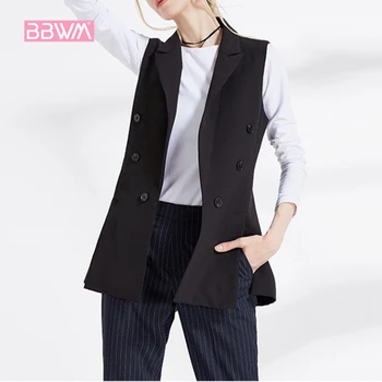 

Female autumn 2018 new wild lapel sleeveless double-breasted suit Korean version of the loose black jacket