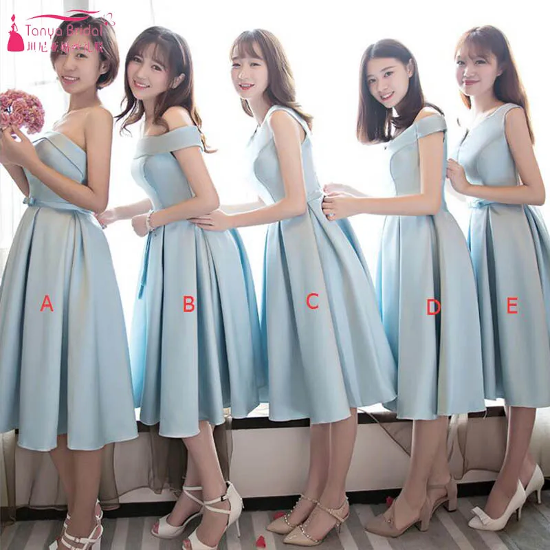 3555 Robes De Demoiselle Dhonneur Courtes Bleu Ciel Clair Simple Satin Pas Cher Mode Africaine Vestidos De Festa Robe Dinvité De Mariage