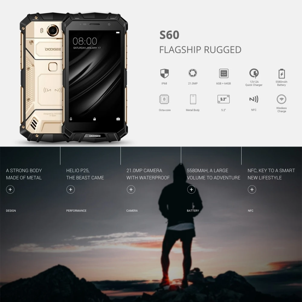 DOOGEE S60 IP68 смартфоны 5580 мАч Беспроводная зарядка Helio P25 Восьмиядерный 5 2 ''FHD 21 МП