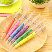 6 unidades/pacote, nova novidade highlighter caneta papelaria seringa fluorescente highlighter agulha tubo aquarela nite escritor caneta