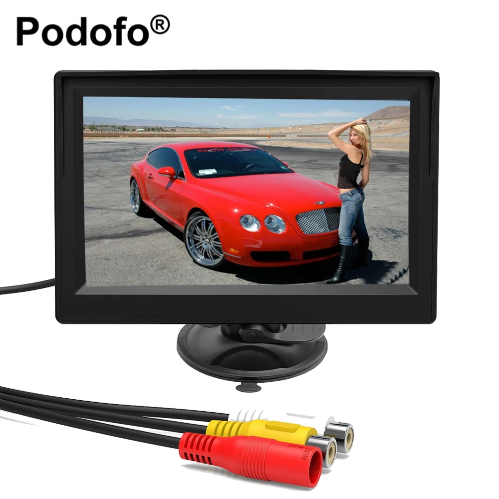 

Podofo 4.3 Inch Car Monitor TFT LCD 4.3" HD Digital 16:9 800*480 Screen 2 Way Video Input For Reverse Rear View Camera DVD VCD